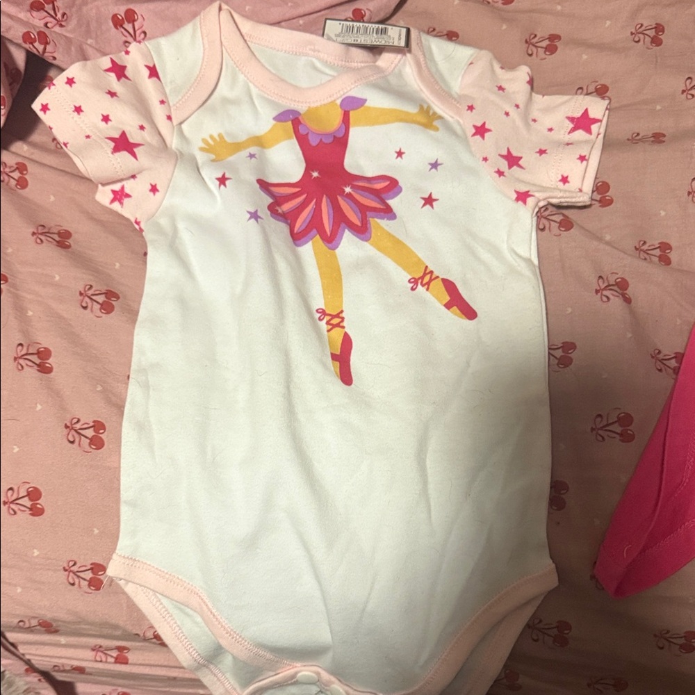 Source Unknown Pink and White Ballerina Bodysuit